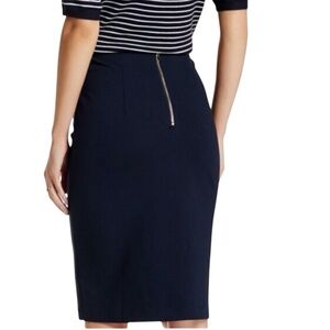PHILOSOPHY REPUBLIC CLOTHING NAVY BLUE PONTE PENCIL SKIRT W GOLD BACK ZIPPER